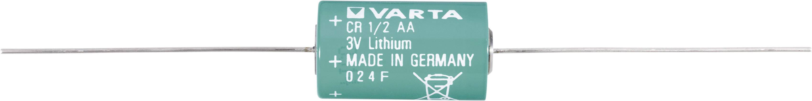 Lithium button cell by Varta, type CR1/2 AA, with inscription 'Made in Germany'.