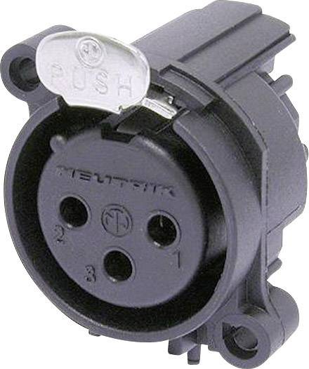 'Black, round socket with three holes and the inscription 