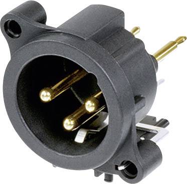 Black, three-pole connector with gold-plated contacts for audio applications.