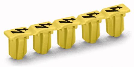 Yellow component with five identical elements, each featuring a black arrow and a zigzag-shaped symbol.