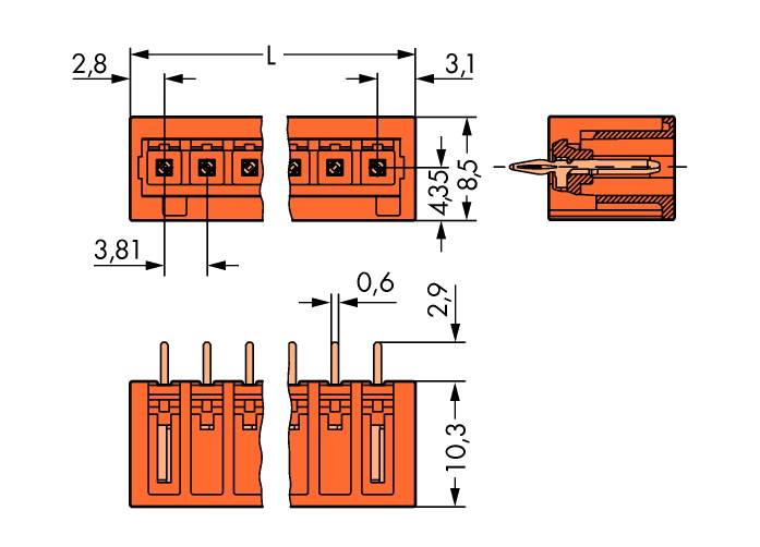 WAGO Pin enclosure - PCB 734 Total number of pins 3 Contact spacing: 3.81 mm 734-233/100-000 200 pc(s)