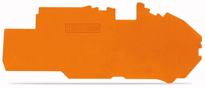 Orange, asymmetrical shape that looks like a technical profile. 'WAGO 2016' is engraved at the top centre.