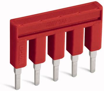 Red bridge plug with five metal pins for electrical connections, marked with '800V 24A 5'.