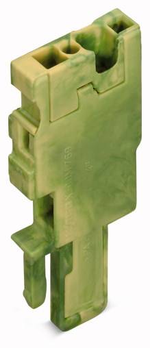 A simple, green plastic plug with a rectangular shape and multiple connections.
