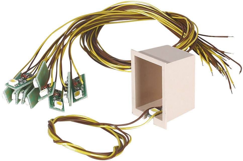 An open wooden frame with several yellow and brown cables connected to electronic circuits.