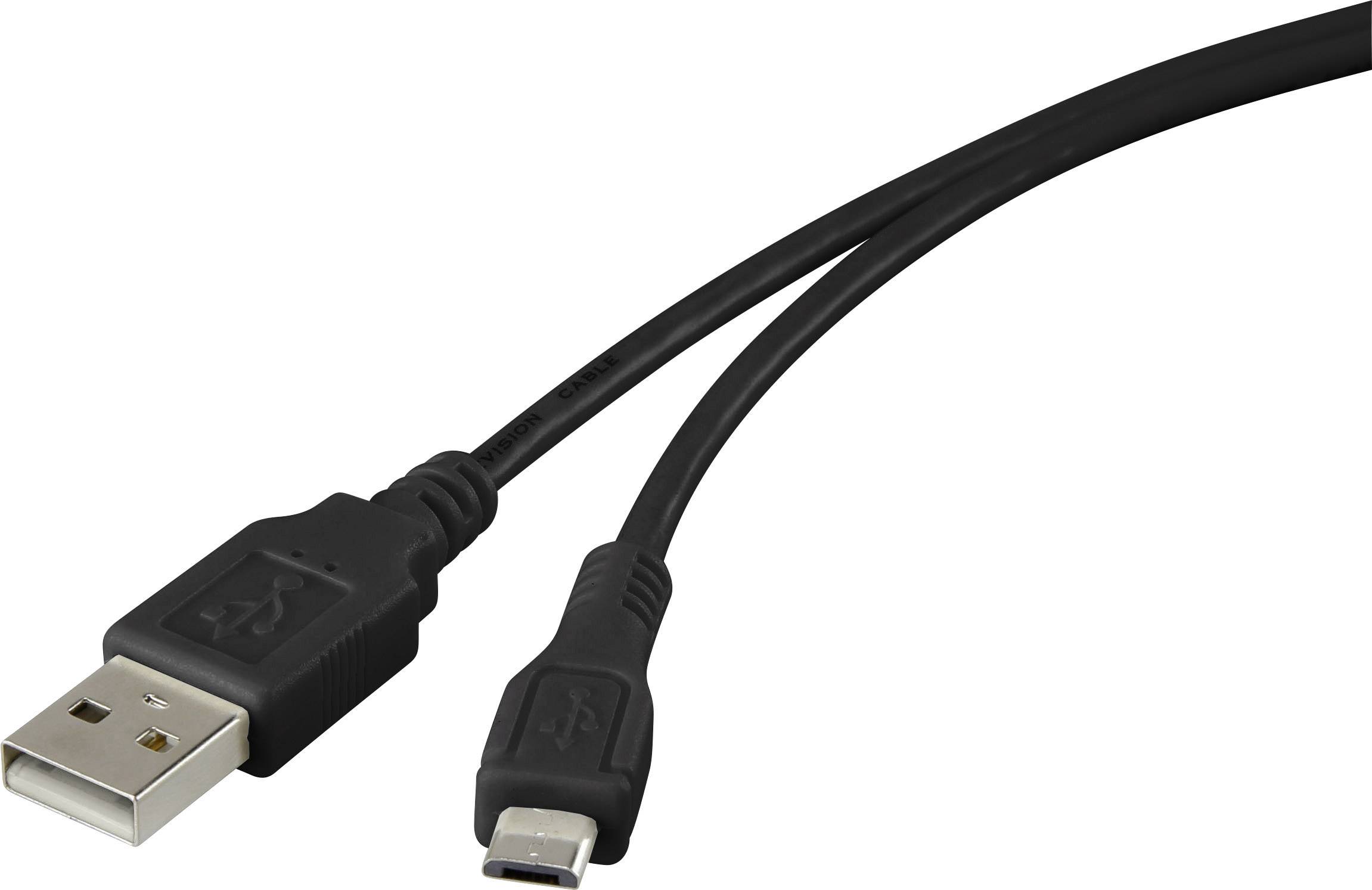 A black cable with USB and Micro-USB plugs, suitable for charging and data transfer of devices.