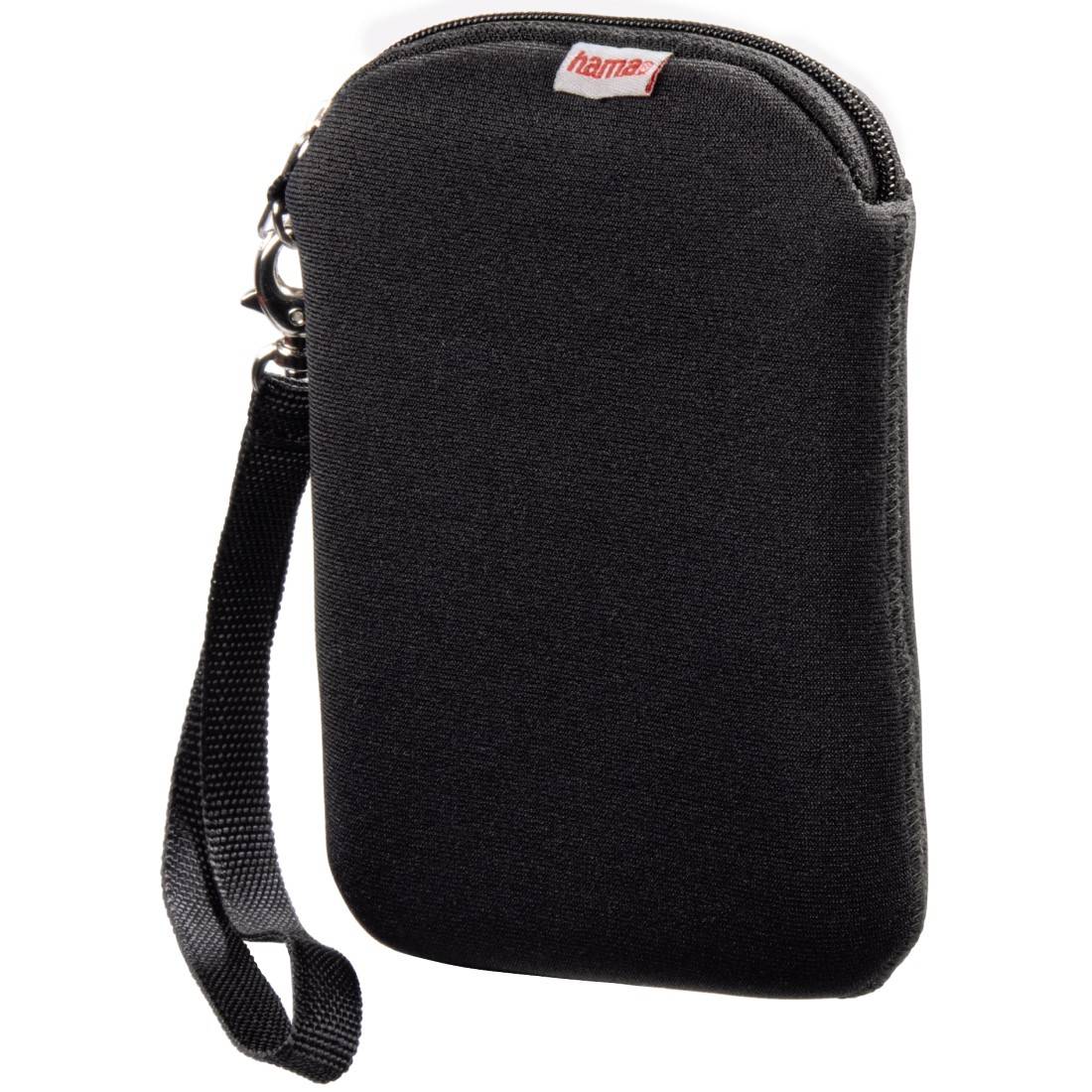 Black, small zipped case with carry loop, suitable for cameras or electronic devices.