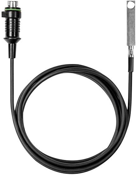 Black cable with rectangular metal end piece and connector, suitable for electrical device connection.