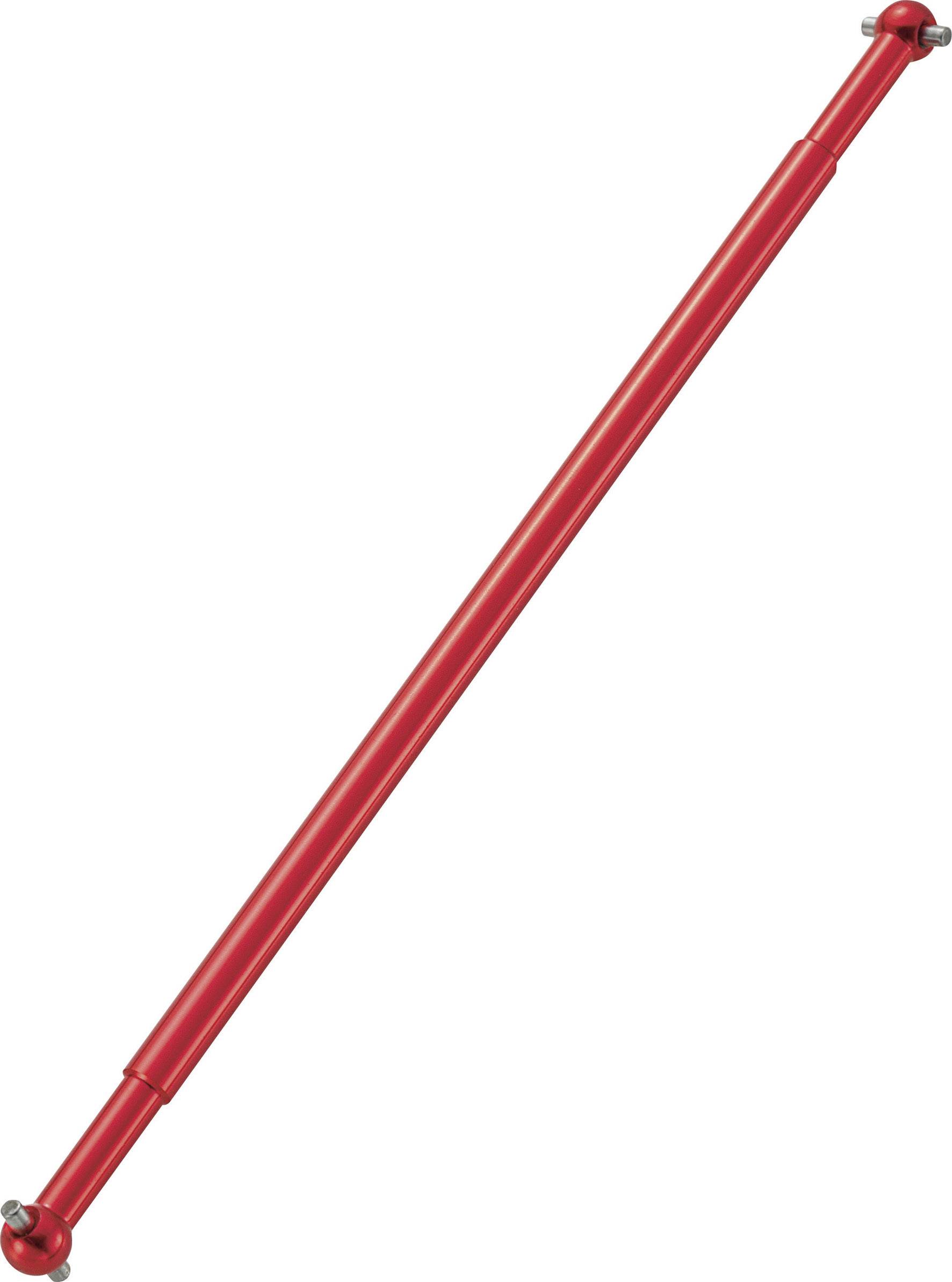 Red rod with spherical ends, possibly part of a chassis or mechanical construction.