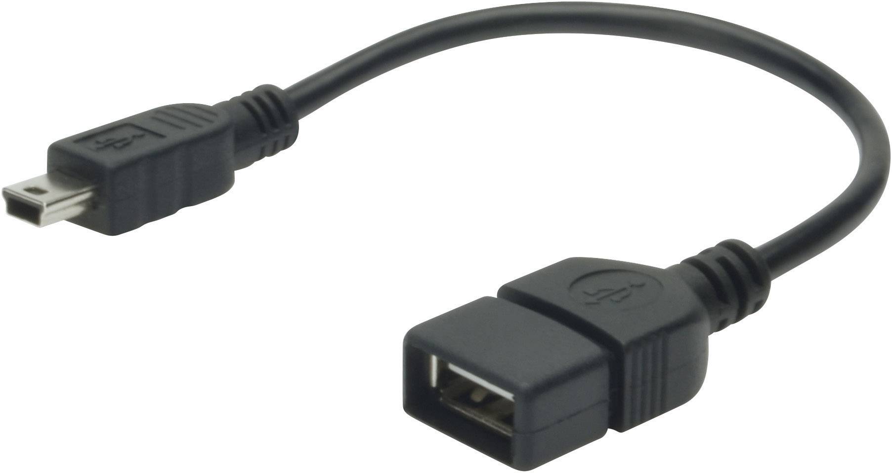 USB adaptor cable with mini-USB plug and USB socket, suitable for connecting devices with different USB ports.
