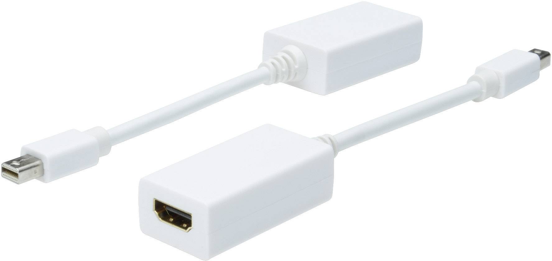 Two white adapter cables: top Micro-HDMI to HDMI, bottom Mini-DisplayPort to HDMI.