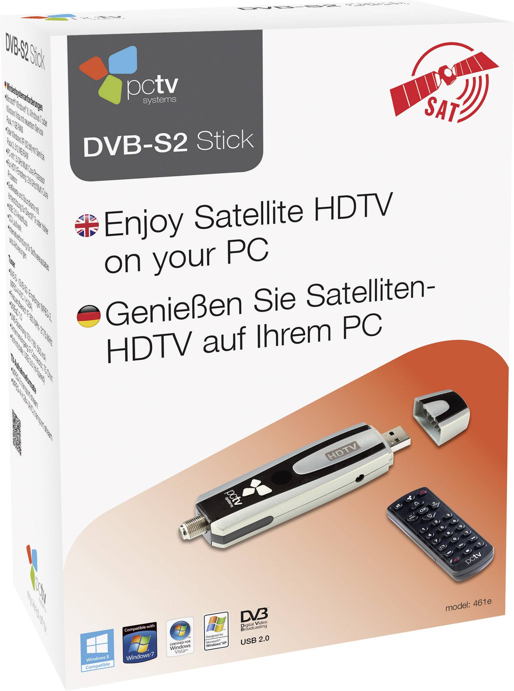 PCTV Systems PCTV DVB-S2 Stick 461E DVB-S TV stick incl. remote control, Recording function No. of tuners: 1