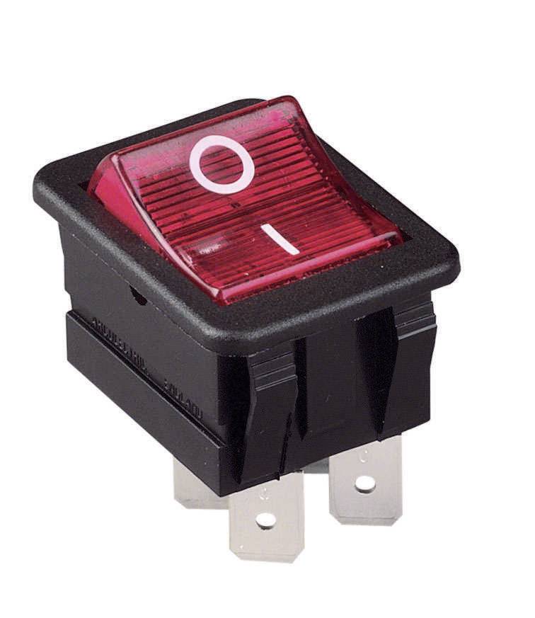 A red toggle switch with 'O' (off) and 'I' (on) positions in a black casing, used for controlling electrical devices.
