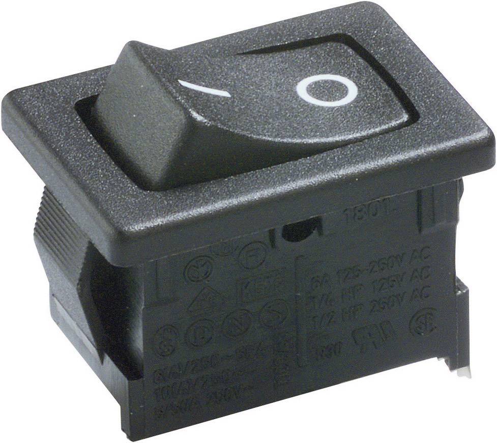 Switch with rocker switch in OFF position, rectangular design, black colour, with embossed circle symbol for OFF.