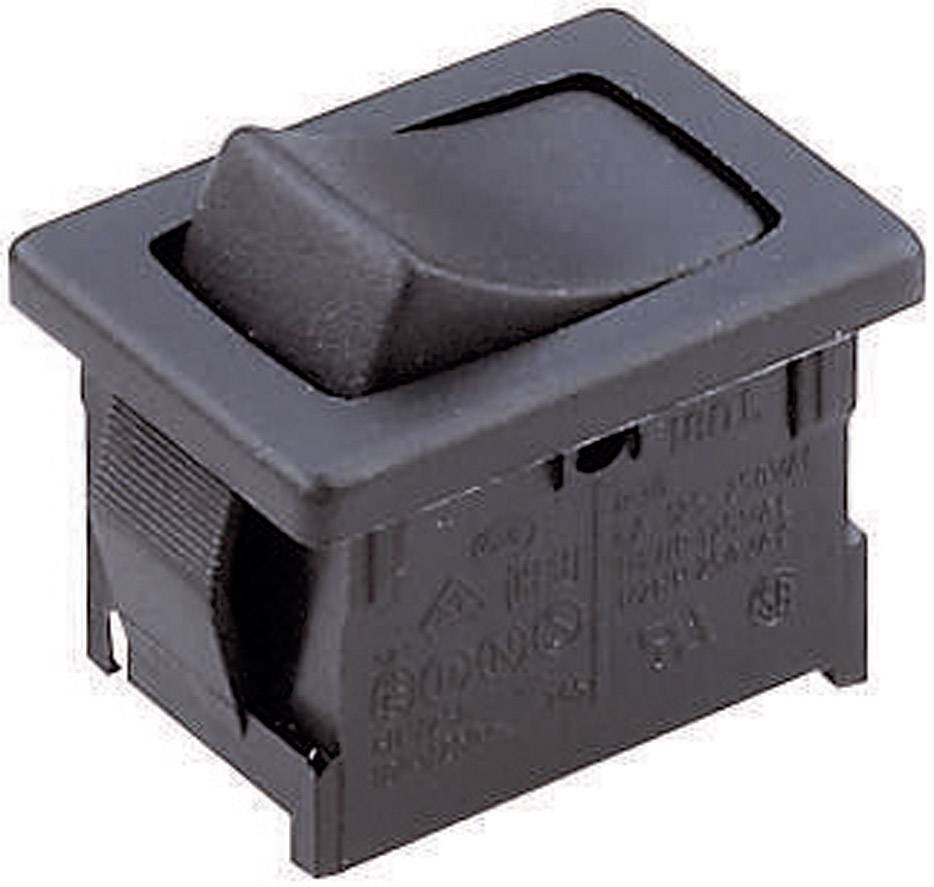 A black toggle switch in close-up, showing the switch mechanism and housing.