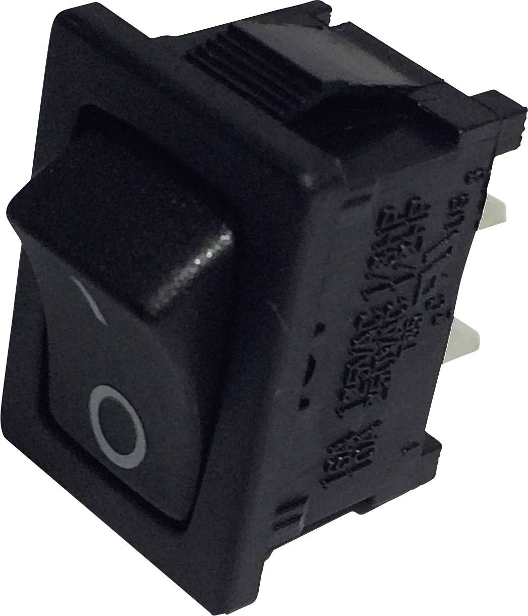 A black rocker switch in close-up, with an on/off symbol on the front.