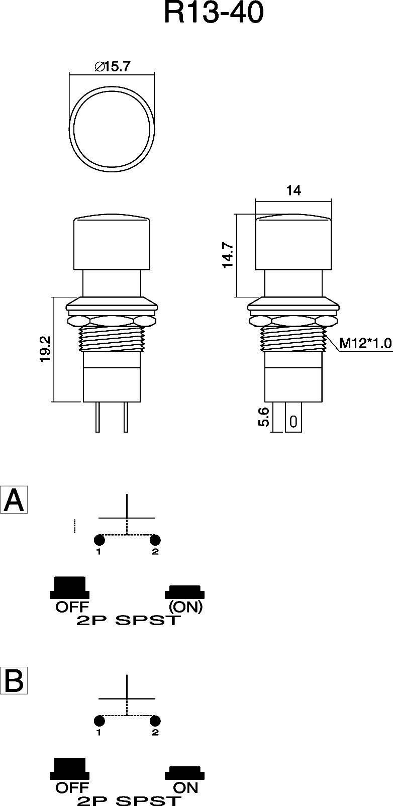 SCI R13-40A-05YL Pushbutton 250 V AC 1.5 A 1 x Off/(On) momentary