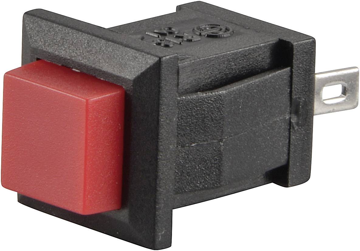 A rectangular, red toggle switch in a black housing with a metallic connection on the rear.