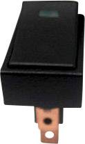 A rectangular, black toggle switch with a small, protruding lever. The switch has a metal contact on its underside.