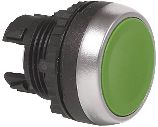 Green push button with black border, suitable for industrial control applications.