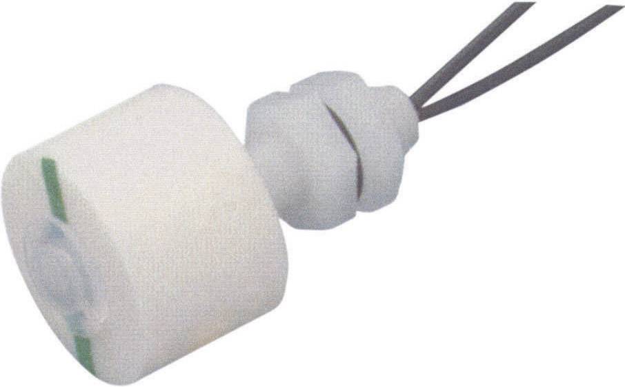 A white plastic sensor with a cable, possibly a float switch or similar device for monitoring liquid levels.