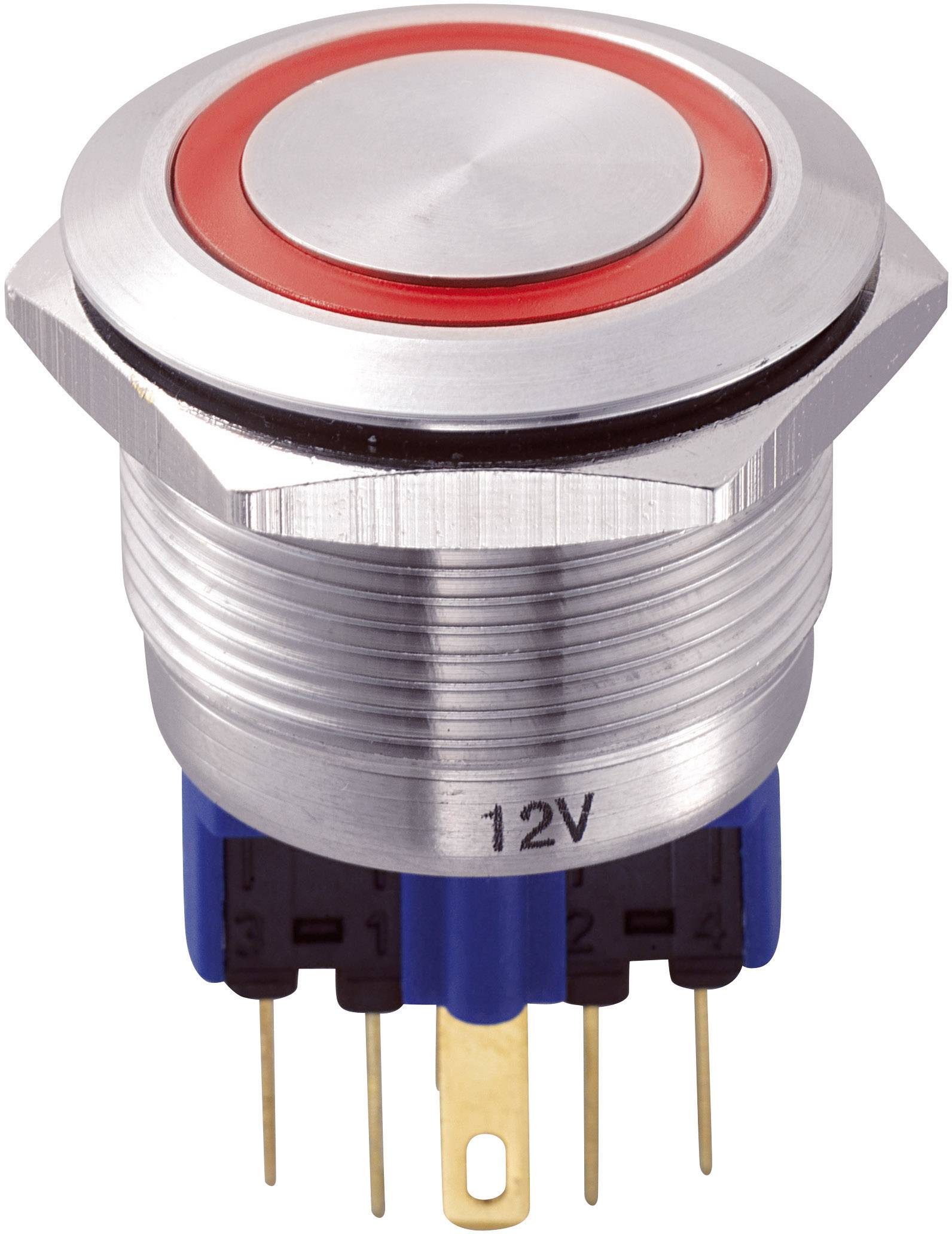 TRU COMPONENTS 701776 GQ22-11E/R/12V Tamper-proof pushbutton 250 V AC 5 A 1 x On/(On) momentary Red IP65 1 pc(s)