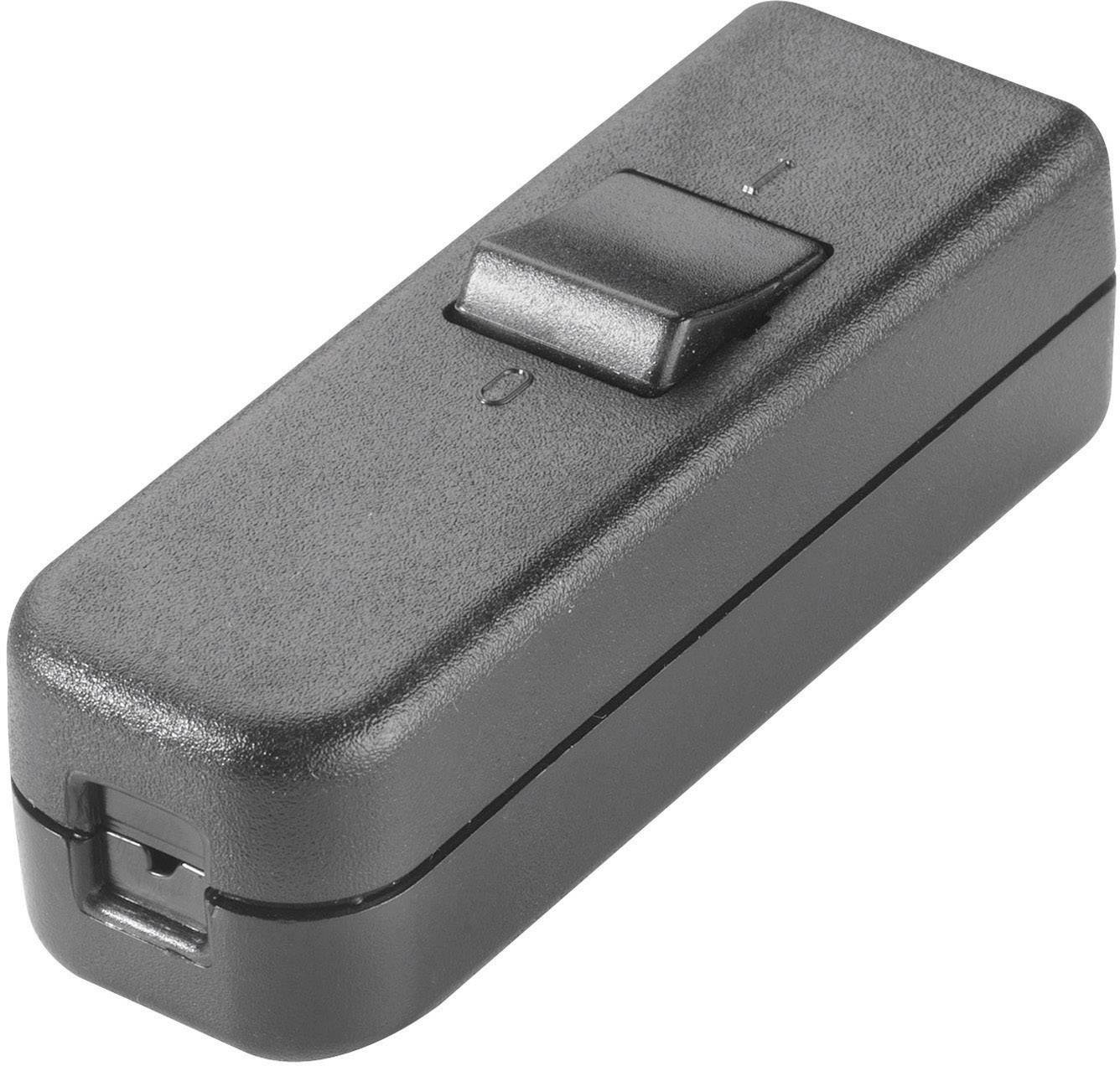 A black electric toggle switch with two positions, 'On' and 'Off'. Suitable for simple electrical circuits or device operation.