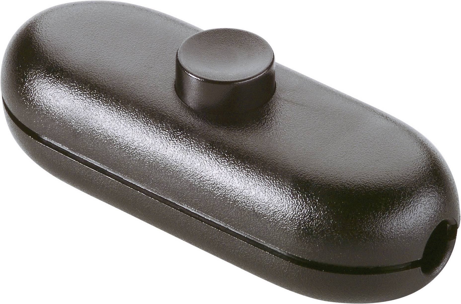 A black plastic toggle switch, oval in shape, with a central button for controlling electrical devices.