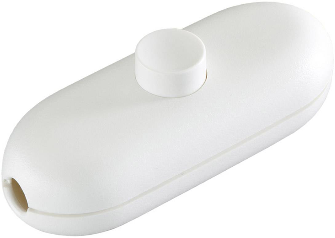 White, oval sliding switch with a round button in the centre, commonly used for simple on/off functions on cables.