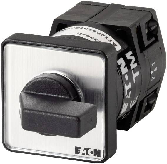 Black rotary switch with square metal faceplate, EATON brand visible.