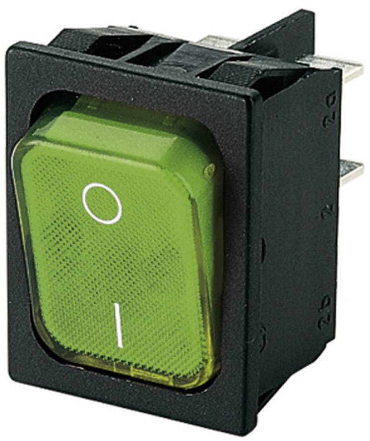 A green rocker switch in a black housing shows the position 'On' at the top and 'Off' at the bottom.