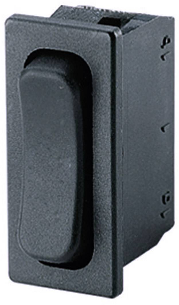Black rectangular toggle switch, used for controlling electrical devices.