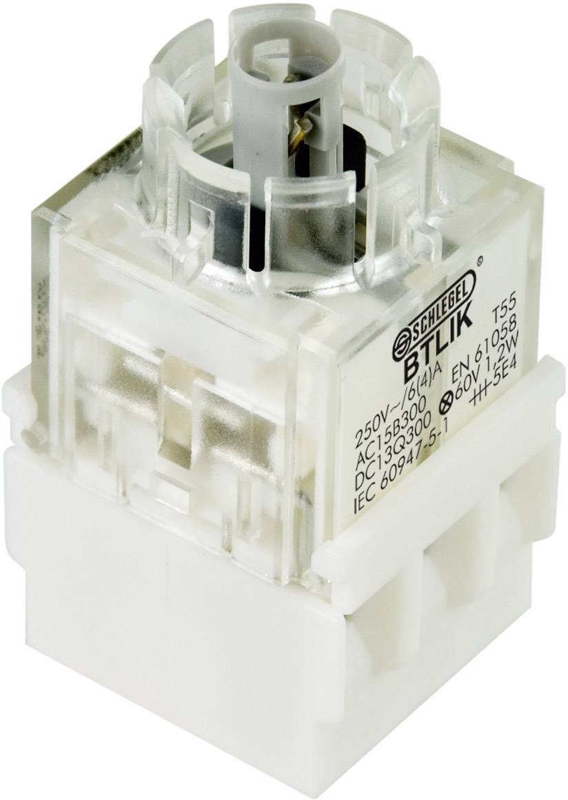 A white, square electrical relay switch with a transparent cover, displaying technical specifications and brand logo.