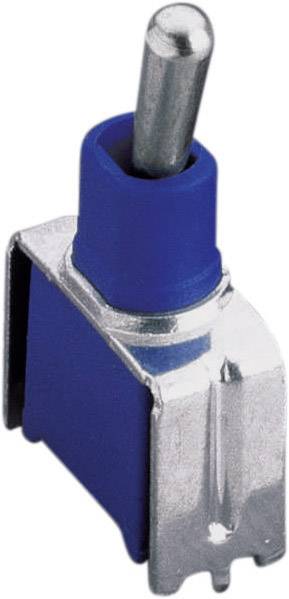 A blue toggle switch with a metal casing and silver lever, ready for installation in an electrical device.
