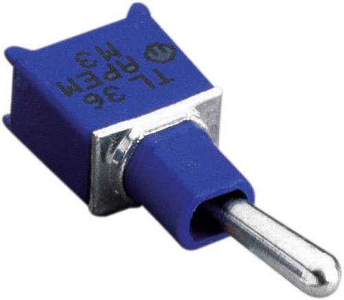 A blue toggle switch with a silver switch button and printed text 'TL36 APEM M3'.