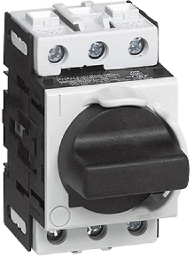 A black, rotary switch on a rectangular housing with three terminal connections, used for controlling electrical devices.