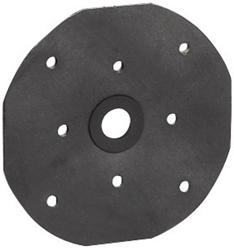 A black round disc with a central hole and several small holes around the edge, probably a sealing ring.