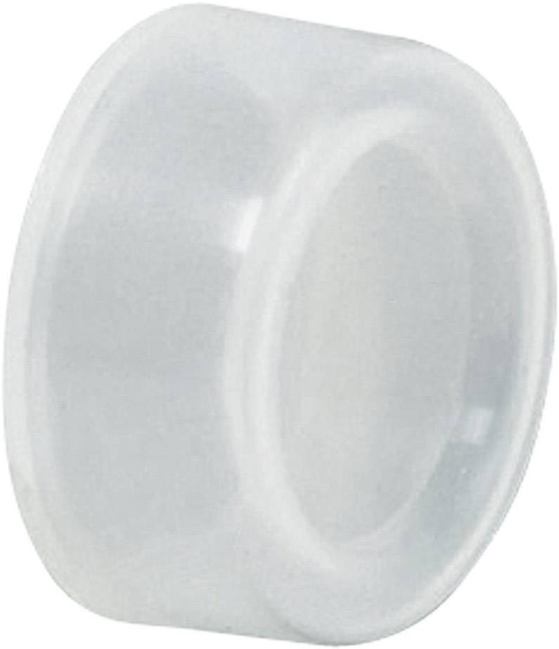 A transparent plastic lid in a cylindrical shape, commonly used for sealing containers or bottles.