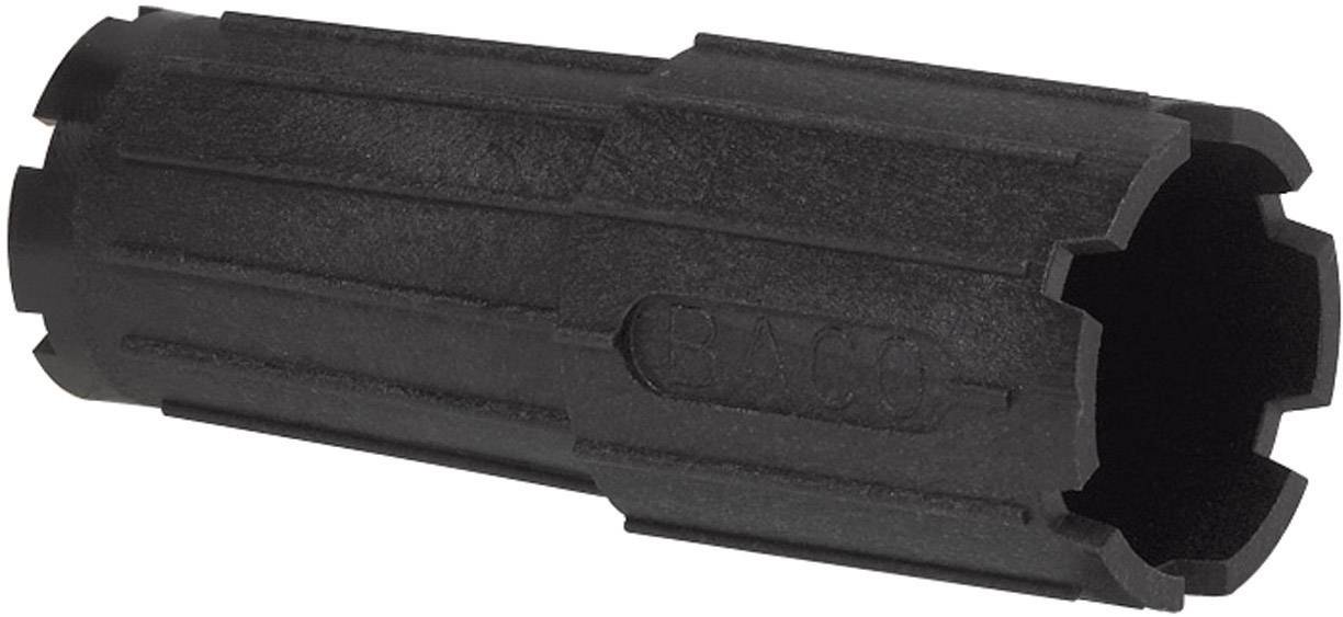 Black, cylindrical plastic attachment with a grooved surface, likely a tool accessory.