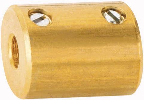 A cylindrical, metallic connecting component made of brass with two screw holes on the side, used for fixing or securing.