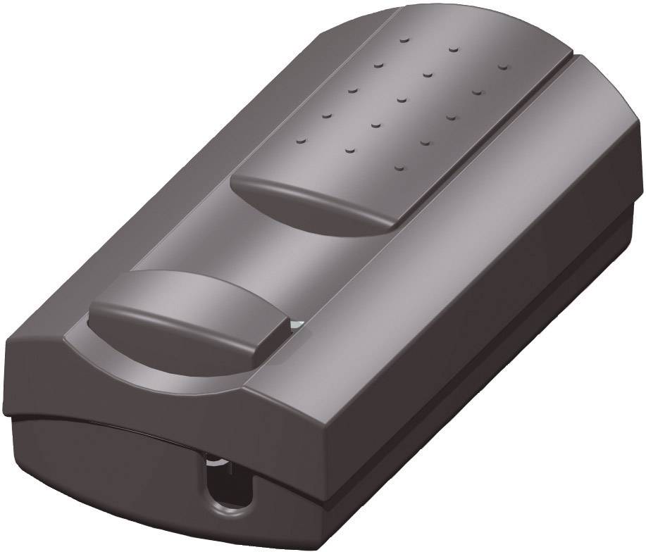 A grey, rectangular device with rounded edges and buttons on the top surface, possibly an electronic control unit.