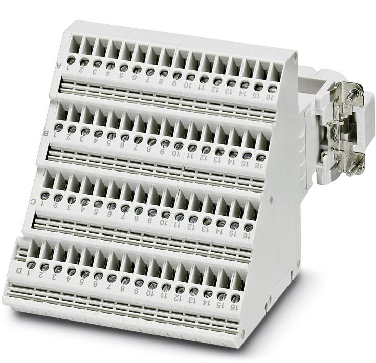 Terminal block with multiple terminals in a row, numbered from 1 to 16, for connecting electrical wires.