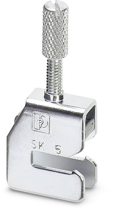 Metal clamp with screw, for fixing to an edge or table, suitable for industrial use.