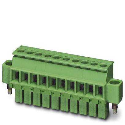 Green, multi-pole connector with 12 contact openings, horizontal connection type, for electronic applications.
