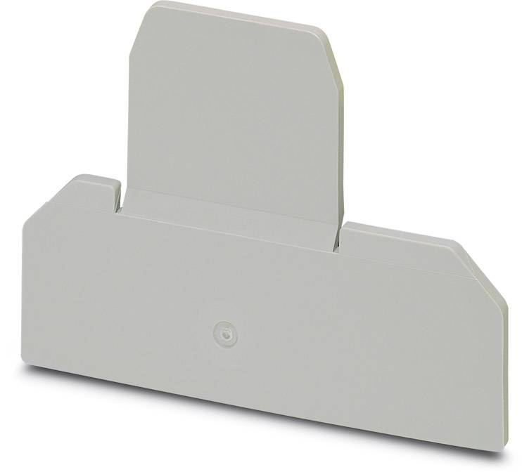 A grey plastic end cap with a rectangular shape and a slightly raised centre, suitable for covering electrical connections.