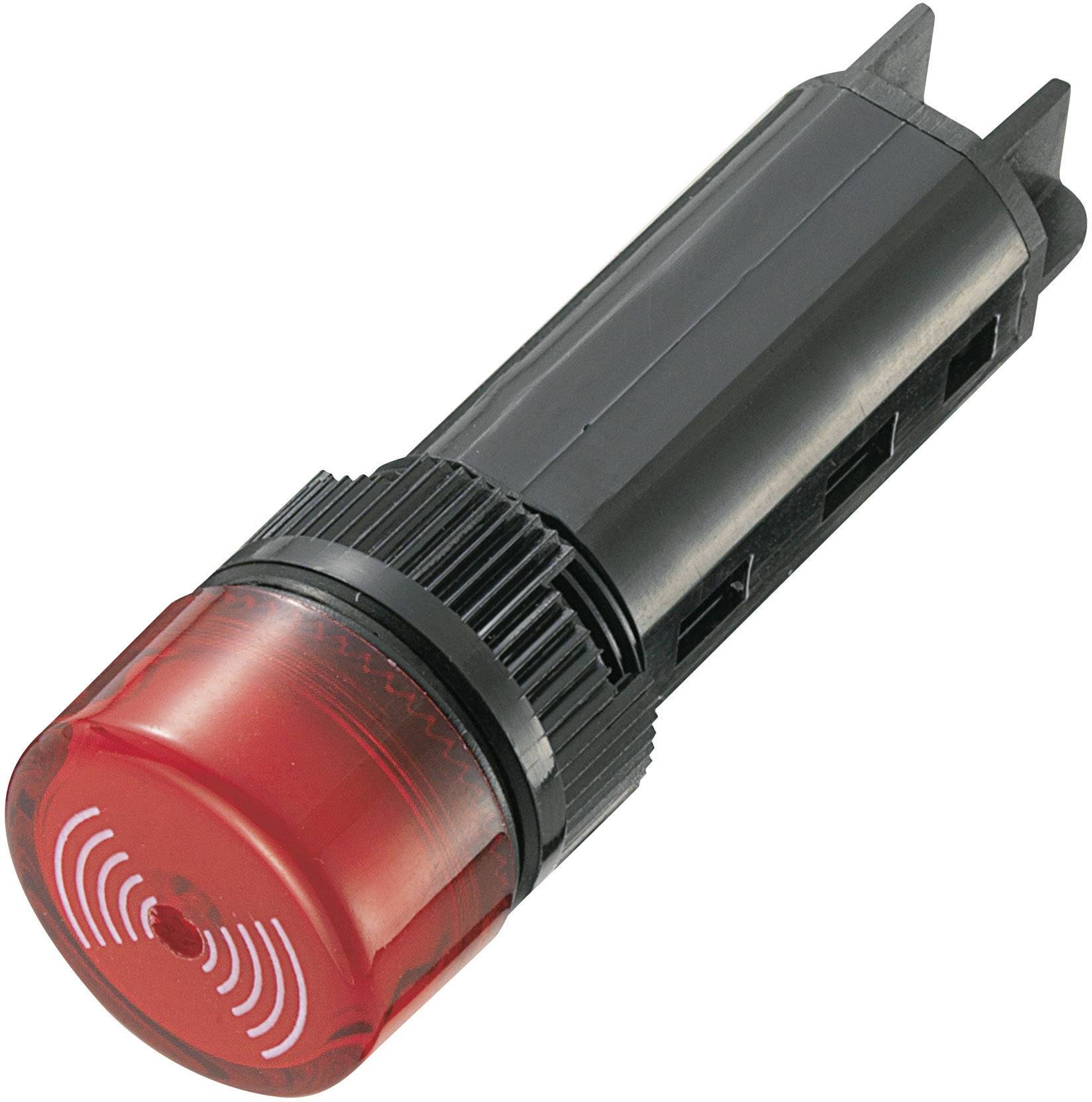 A red warning light in a cylindrical housing, often used in machinery or alarm systems to indicate hazards or malfunctions.