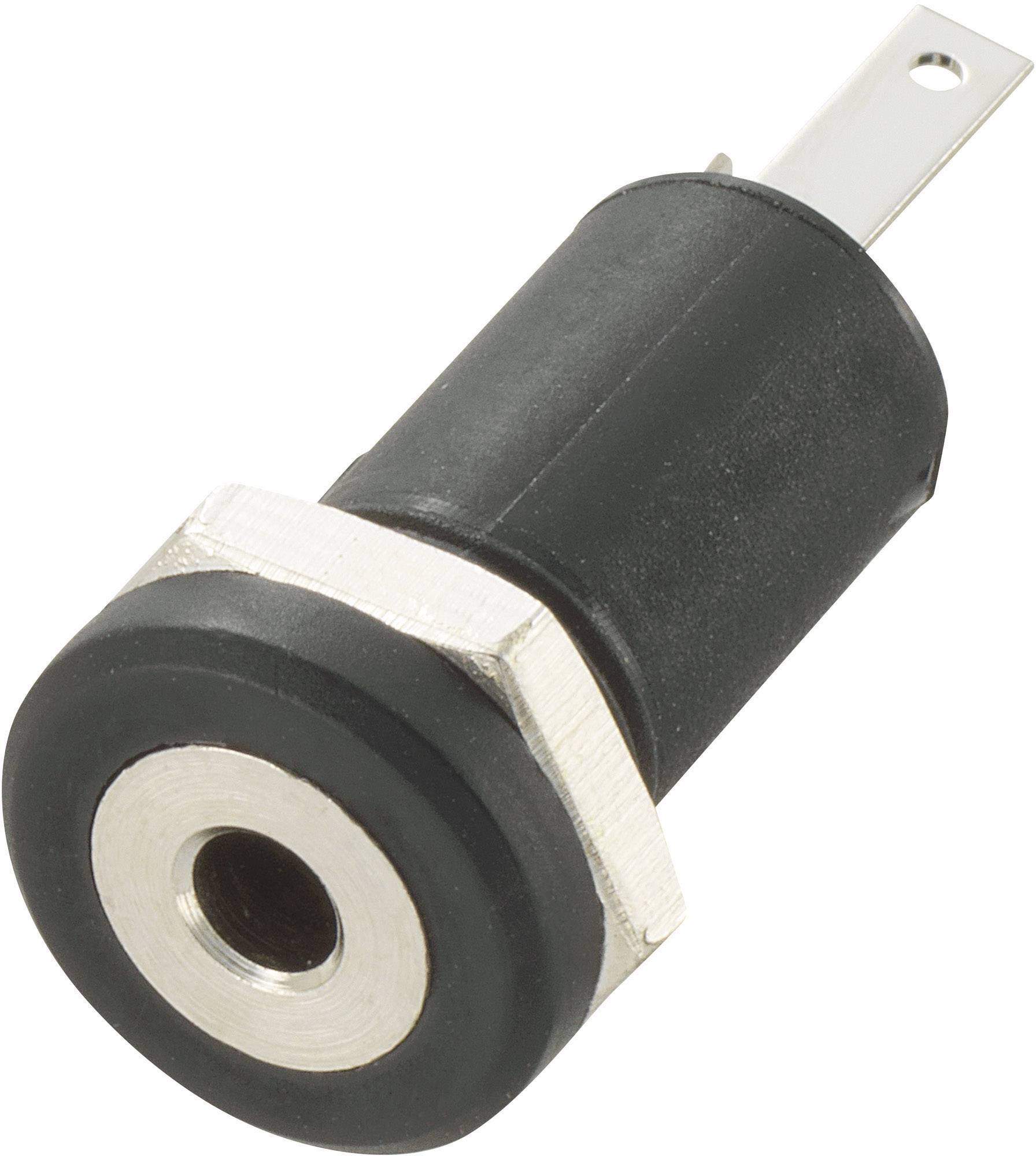 Audio socket with black housing and silver metal surround, suitable for electronic devices.