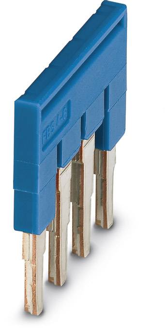 Blue connector with four metal pins, suitable for electrical connections in electronic applications.