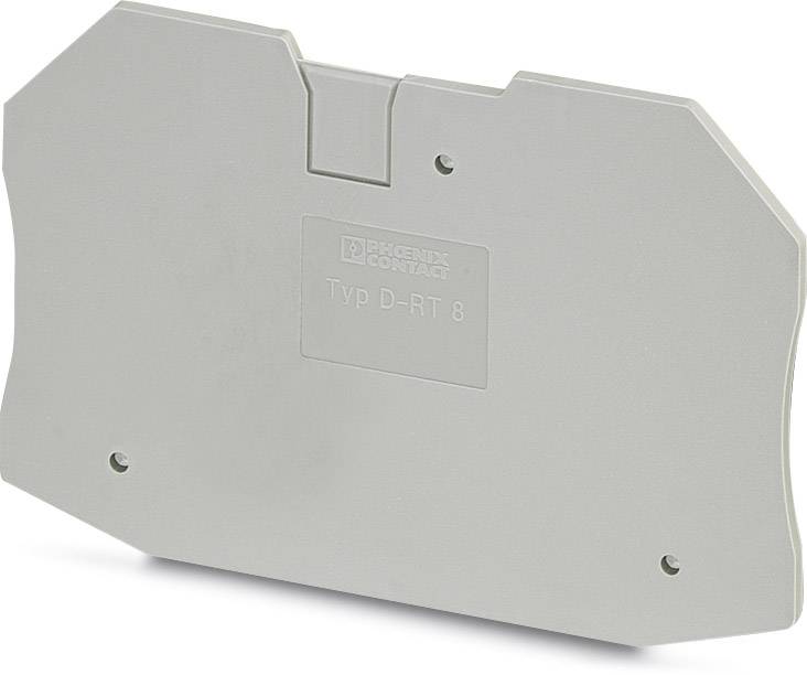 A grey cover plate of type D-RT 8 from Phoenix Contact, used for securely covering electrical terminal blocks.