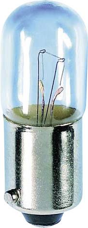 Light bulb with metal base and glass casing. The wires inside are visible. It is used in lighting applications.